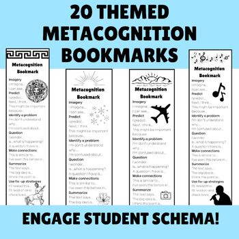 Preview of 20 Themed Metacognition Bookmarks