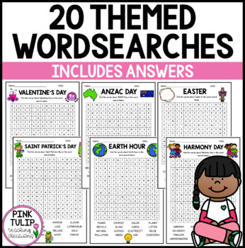 20 Themed Word Searches With Answers by Pink Tulip Teaching Creations