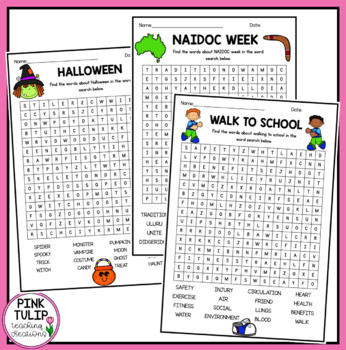 20 Themed Word Searches With Answers by Pink Tulip Teaching Creations