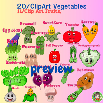 Preview of 20 VegetanE Clip Art/ 11 Fruits Clip Art