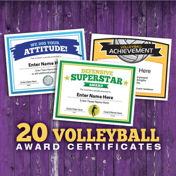 Preview of 20 Volleyball Award Certificates - Editable