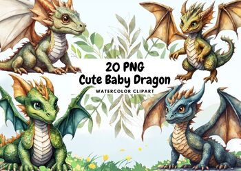 Preview of 20 Watercolour Colourful Fantasy Dragon Clipart, Dragon Png, Dragon Clipart