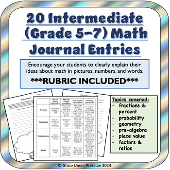 Preview of 20 Grade 5-7 Math Journal Prompts: Problem Solving with Assessment Rubric