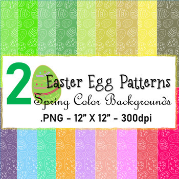 Preview of 20 White Easter Egg Patterns on Spring Theme Color Backgrounds.