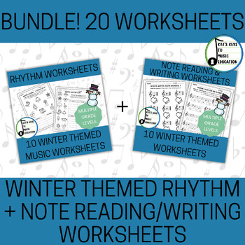 Preview of 20 Winter Themed Music Worksheets - Multiple Grade Level Bundle