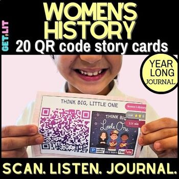 Preview of 20 Women's History QR code story read-alouds for Listening center | worksheets