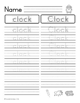 20 Words about Clock - Print Handwriting Practice Worksheets | TPT