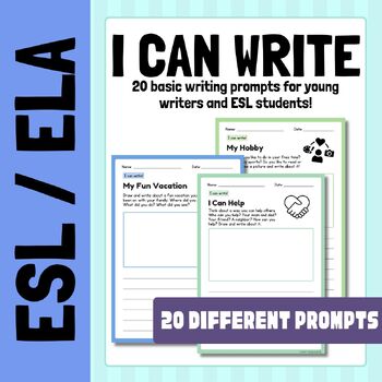 Preview of 20 Writing Prompts | Young Writers and Beginner ESL | Draw and Write Worksheet