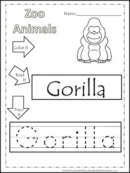 20 zoo animal themed printable preschool worksheets color read trace