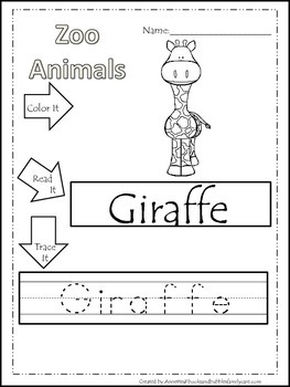 20 zoo animal themed printable preschool worksheets color read trace