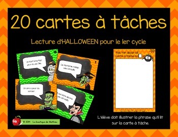 Preview of 20 cartes à tâches de lecture (Halloween – 1er cycle)