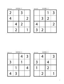 20 Mini 4x4 sudoku puzzles for kids solutions v7 Teachers