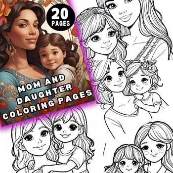 Preview of 20 mom and daughter coloring pages, cute lovely quotes to color 8.5x11 inches