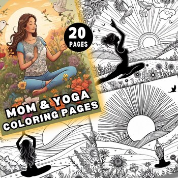 Preview of 20 mom and yoga coloring pages, cute lovely quotes to color 8.5x11 inches pdf