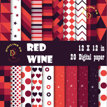 Preview of 20 red wine Digital paper | scrapbook Commercial use | summer clipart