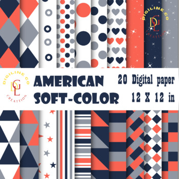 Preview of 20 veterans day soft-color Digital Papers Patriotic USA United States