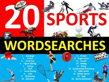 Preview of 20 x Sports Wordsearches PE Fitness Health Starter Settler Activity Homework