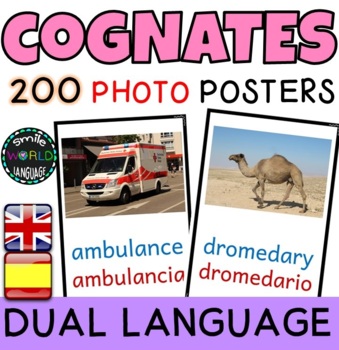 Preview of 200 Cognates Cognados Photo Posters English Spanish inglés español DUAL language