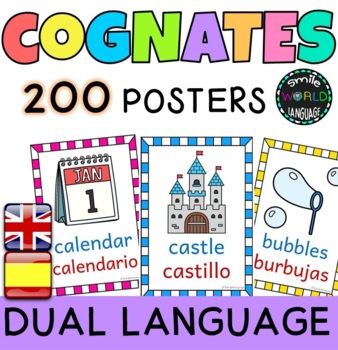Preview of 200 Cognates Cognados pack Posters English Spanish inglés español DUAL language
