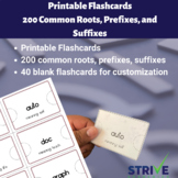 200 Common Roots, Prefixes, Suffixes Printable Flashcards 
