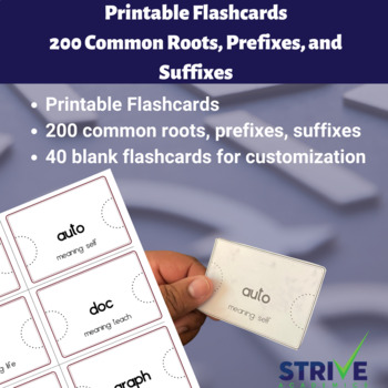 Preview of 200 Common Roots, Prefixes, Suffixes Printable Flashcards for ACT/SAT/ISEE/SSAT