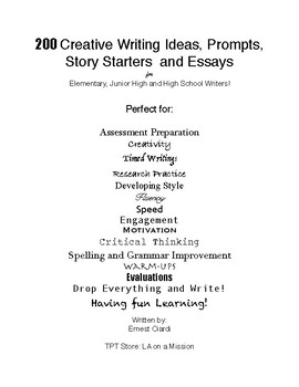 Preview of 200 Creative Writing Ideas, Prompts, Story Starters and Essays