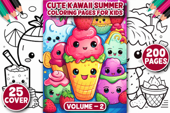 Preview of 200 Cute Kawaii Summer Coloring Pages/coloring sheets 2024 for kids