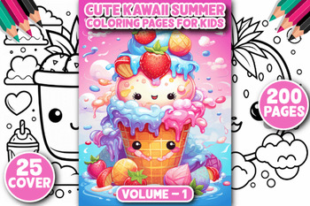 Preview of 200 Cute Kawaii Summer Coloring Pages/coloring sheets 2024 for kids