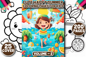 Preview of 200 Cute Kawaii happy Summer Coloring Pages/coloring sheets 2024 for kids