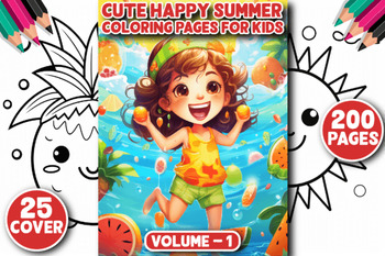 Preview of 200 Cute Kawaii happy Summer Coloring Pages/coloring sheets 2024 for Kids