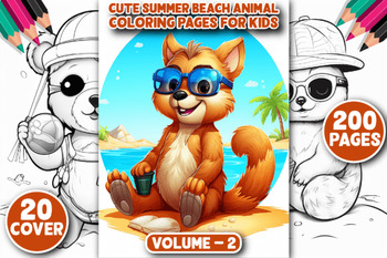 Preview of 200 Cute Summer Beach Animal Coloring Pages/coloring sheets 2024