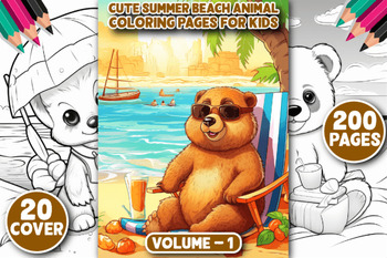 Preview of 200 Cute Summer Beach Animal Coloring Pages/coloring sheets 2024