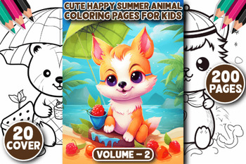 Preview of 200 Cute Summer Beach Animal Coloring Pages/coloring sheets 2024 for kids