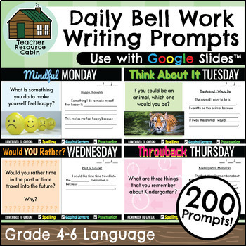 Preview of 200 Daily Bell Work Writing Prompts (Grades 4-6)