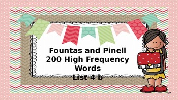 Preview of 200 Fountas and Pinnell High Frequency Word Lists 4B jeopardy game