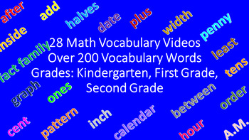 Preview of 200+ Math Instructional Vocabulary Words - Grades K - 2 (28 Videos)