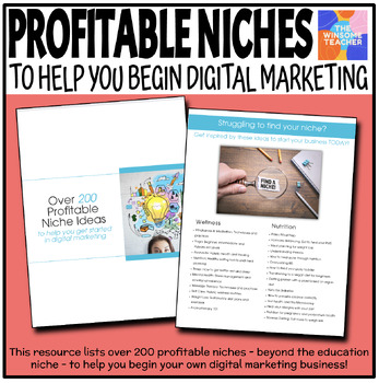 Preview of 200+ Niche Ideas for Digital Marketing FREEBIE - Winsome Teacher