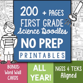 Preview of 200+ Page NO PREP Science Doodles First Grade Printables Full Year