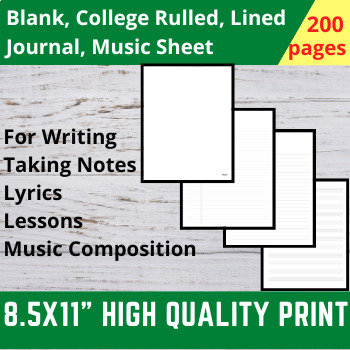 Preview of 200 Pages Blank paper, College ruled, Lined Journal & Music sheet for Writing