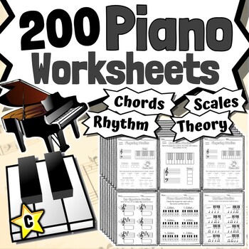 Preview of 200 Piano Worksheets | Tests, Quizzes, Assessments, Homework Sub work & More!