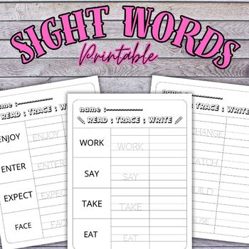 Preview of 200 Printable Sight Words, Kindergarten Sight Word Worksheets, Handwriting