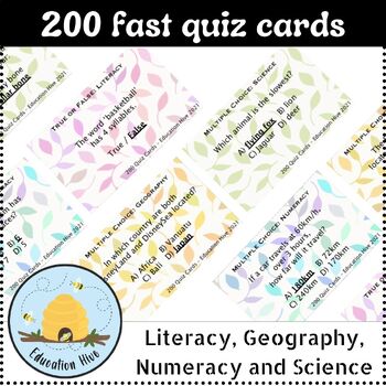 Preview of 200 No prep, quiz cards - Multiple Choice + True or False