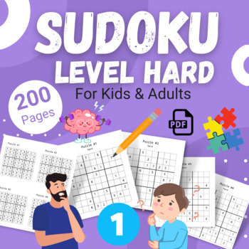 Preview of 200 SUDOKU 9 x9 (Level:Hard) With Solutions: Puzzle Book for Kids & Adults - 01