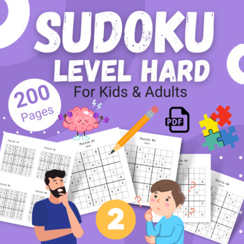 Preview of 200 SUDOKU 9 x9 (Level:Hard) With Solutions: Puzzle Book for Kids & Adults - 02