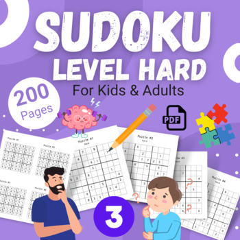 Preview of 200 SUDOKU 9 x9 (Level:Hard) With Solutions: Puzzle Book for Kids & Adults - 03