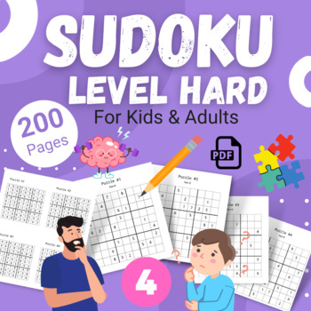Preview of 200 SUDOKU 9 x9 (Level:Hard) With Solutions: Puzzle Book for Kids & Adults - 04