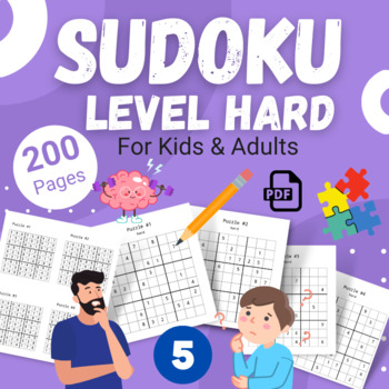 Preview of 200 SUDOKU 9 x9 (Level:Hard) With Solutions: Puzzle Book for Kids & Adults - 05
