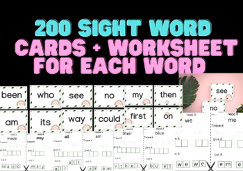 Preview of 200 Sight Word Flashcards and Worksheets