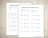200 Subtraction Worksheets - Numbers up to 10