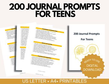 Preview of 200 Teens Journal Prompts, Writing Prompts for Teens, Conversation Starters